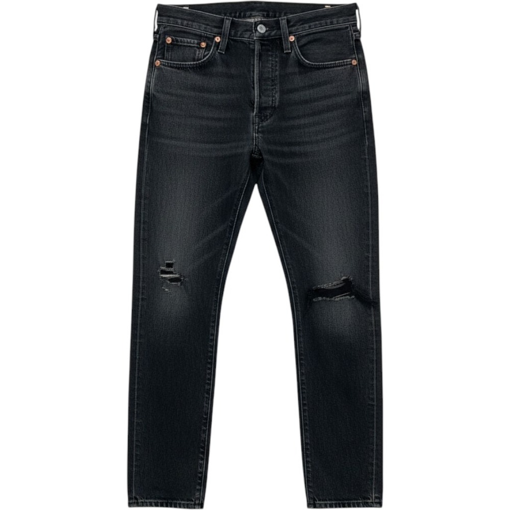 Levis Premium 501 Skinny Jeans Washed Black Distressed Button Fly High Rise 28